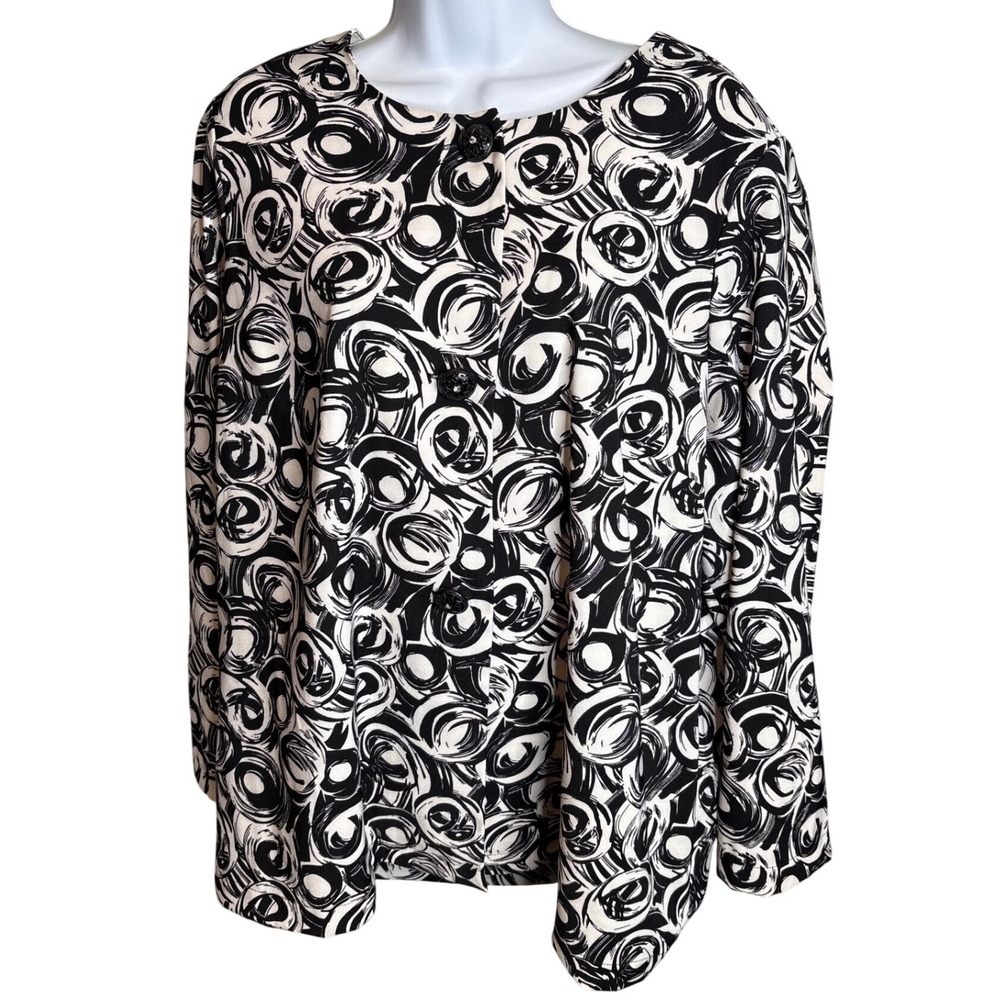 Ulla Popken Women's Black White Modernist Print Jacket Size 16/18 Maximalist
